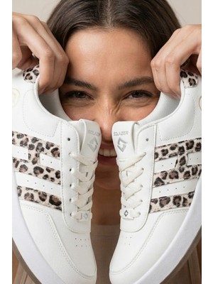 Solazer Kadın Leopar Desenli Sneaker Günlük Beyaz Spor Ayakkabı