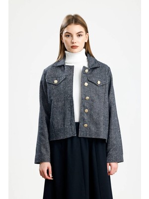 Pamuklu Kaşe Balıksırtı Fıt Ceket Lacivert