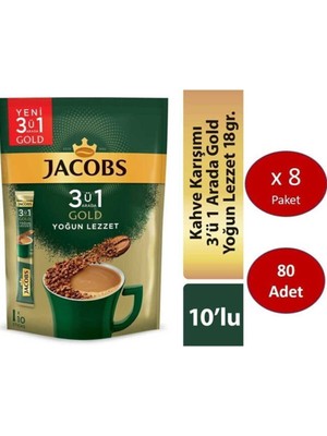 Jacobs 3ü1 Arada Gold Kahve Karışımı Yoğun Lezzet 80 Adet (10 x 8 Paket)