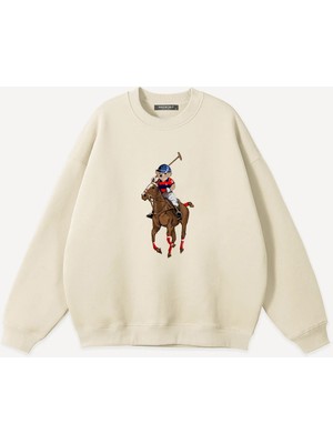 Mad&Calf  Unisex Teddy Cowboy Baskılı Bisiklet Yaka Oversize Sweatshirt