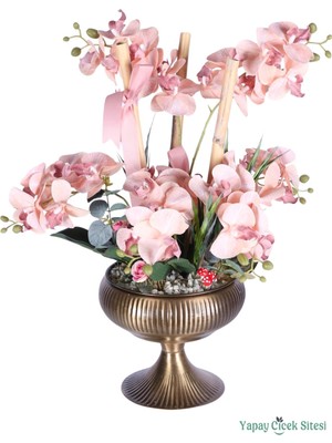 Yapay Çiçek Sitesi Metal Saksıda Premium Yapay Orkide Aranjmanı Model 6