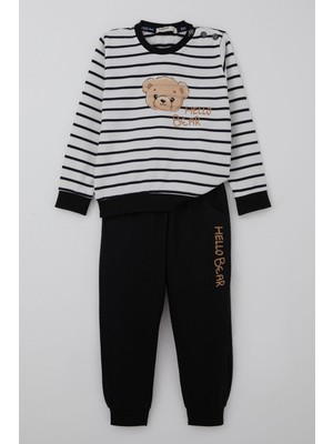 Breeze Erkek Bebek Eşofman Takımı Sevimli Bebek Ayıcık Baskılı 9 Ay-3 Yaş, Beyaz