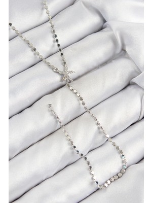 Vice Avm Pirinç Zirkon Taşlı Ezme Zincirli Deniz Yıldızı Model Gümüş Renk Y Kolye  TG-VİCE10466 Tg-V 10414