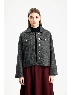 Pamuklu Kaşe Balıksırtı Fıt Ceket Siyah