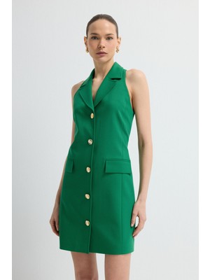 Adl Kolsuz  Önü Dügmeli Elbise Yeşil 12441830005