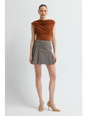 Adl Pileli Mini Etek Vizon 12742952007