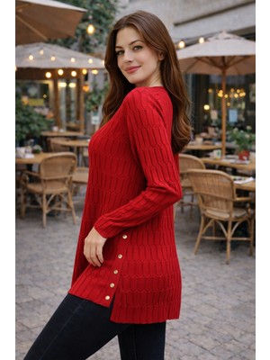 Stilmony Kadın Merserize Yırtmaçlı Genç Anne Mevsimlik Kazak