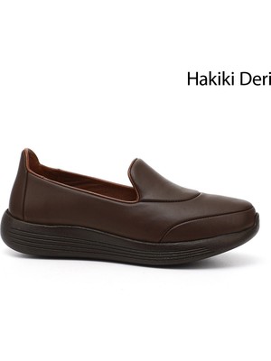 GÖNDERİ Kadın Kahve Antik  Dolgu Taban Hakiki Deri Comfort Ayakkabı