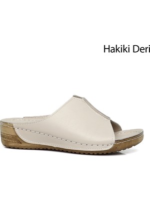 Gönderi(r) Kadın Krem Dolgu Taban Hakiki Deri Terlik