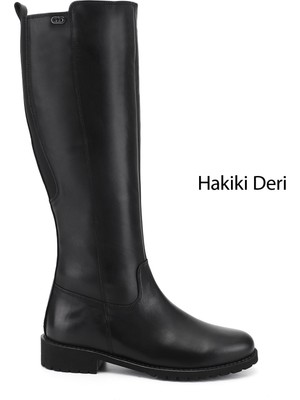 GÖNDERİ Kadın Siyah  Fermuarlı Kauçuk Taban Hakiki Deri Çizme