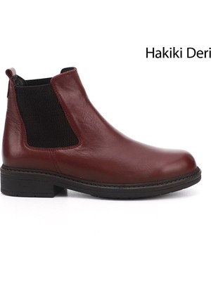 GÖNDERİ Kadın Bordo  Kauçuk Taban Hakiki Deri Chelsea Bot
