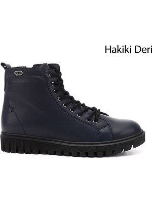 GÖNDERİ Kadın Antik Lacivert  Fermuarlı Kauçuk Taban Hakiki Deri Postal Bot