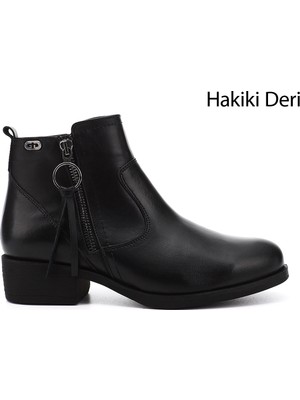 Gönderi(r) Kadın Siyah Fermuarlı Kalın Topuklu Hakiki Deri Bot