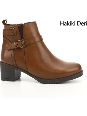 Gönderi(r) Kadın Taba Antik Fermuarlı Kalın Topuklu Hakiki Deri Bot