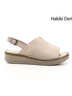 Gönderi(r) Kadın Bej Dolgu Topuk Hakiki Deri Comfort Sandalet