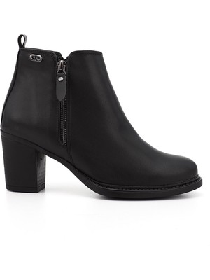 GÖNDERİ Kadın Siyah  Fermuarlı Kalın Topuklu Bot