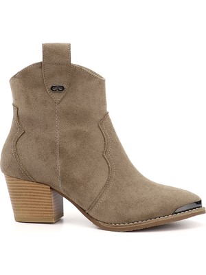 GÖNDERİ Kadın Vizon Süet  Sivri Burun Kalın Topuklu Kovboy Bot