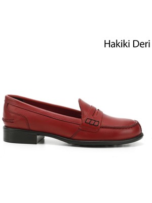 Gön Hakiki Deri Yuvarlak Burun Kısa Topuklu Loafer Kadın Günlük Ayakkabı 24138