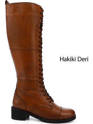 GÖNDERİ Kadın Taba Antik  Fermuarlı Kalın Topuklu Postal Çizme