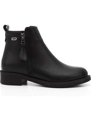 GÖNDERİ Kadın Siyah  Kalın Topuklu Çift Fermuarlı Bot