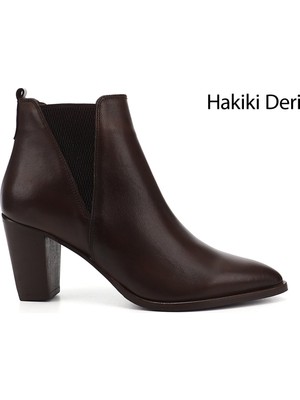 GÖNDERİ Kadın Kahve Antik  Topuklu Hakiki Deri Chelsea Bot