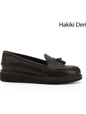 GÖNDERİ Kadın Kahve Antik  Dolgu Taban Hakiki Deri Loafer Ayakkabı