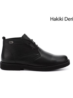 Gönderi® Kadın Siyah Oxford Kalıp Kauçuk Taban Hakiki Deri Bot