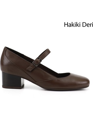 Gönderi(r) Kadın Kahve Antik Kısa Kalın Topuklu Mary Jane Hakiki Deri Ayakkabı