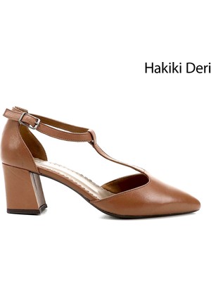 GÖNDERİ Kadın Taba Antik  Bilekten Bağlı Orta Topuklu Hakiki Deri Ayakkabı