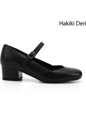 Gönderi(r) Kadın Siyah Kısa Kalın Topuklu Mary Jane Hakiki Deri Ayakkabı