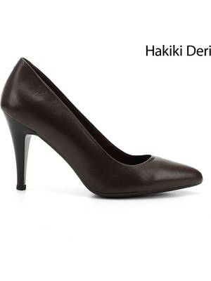 Gönderi(r) Kadın Kahve Antik Sivri Burun İnce Topuklu Hakiki Deri Stiletto