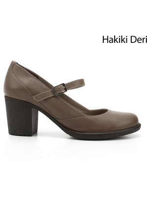 GÖNDERİ Kadın Vizon Antik  Kalın Topuklu Mary Jane Hakiki Deri Ayakkabı