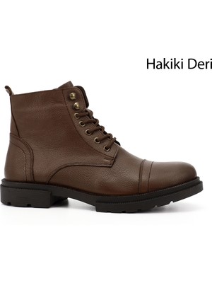 GÖNDERİ Erkek Kahve Antik  Fermuarlı Hakiki Deri Postal Bot