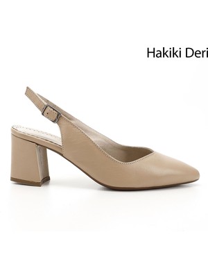 Gönderi(r) Kadın Nude Kalın Topuklu Arkası Açık Hakiki Deri Ayakkabı