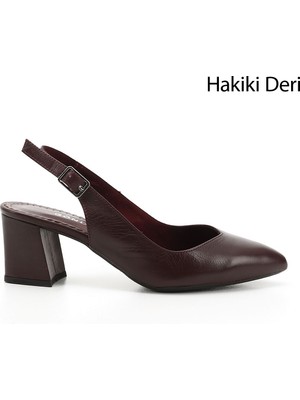Gönderi(r) Kadın Bordo Antik Kalın Topuklu Arkası Açık Hakiki Deri Ayakkabı