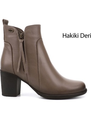GÖNDERİ Kadın Vizon Flotter  Fermuarlı Kalın Topuklu Hakiki Deri Bot