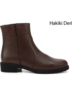 GÖNDERİ Kadın Kahve Antik  Fermuarlı Kauçuk Taban Hakiki Deri Bot