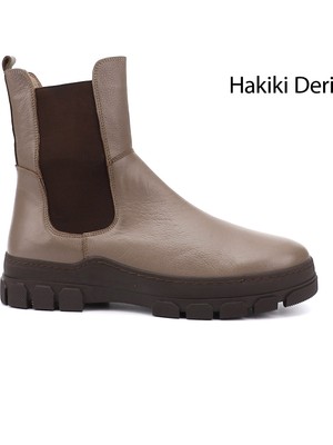 GÖNDERİ Kadın Vizon Flotter  Kauçuk Taban Hakiki Deri Chelsea Bot