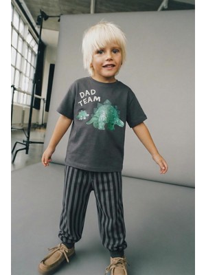 Magu Erkek Çocuk Pamuklu Antrasit Baskılı T-Shirt ve Eşofman 2'li Takım