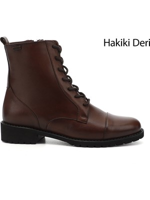 Gönderi(r) Kadın Kahve Antik Fermuarlı Kauçuk Taban Hakiki Deri Postal Bot