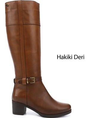 Gönderi(r) Kadın Taba Antik Fermuarlı Kalın Topuklu Hakiki Deri Çizme