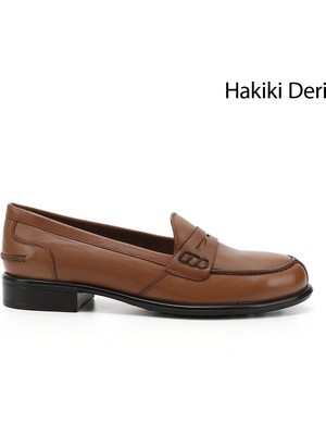 Gönderi® Kadın Taba Antik Hakiki Deri Loafer Ayakkabı