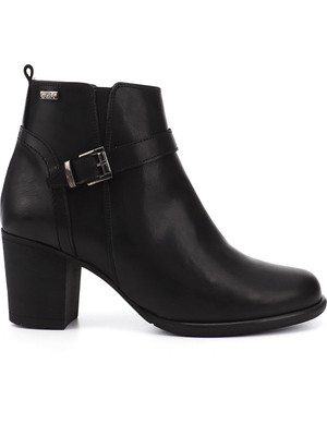 GÖNDERİ Kadın Siyah  Fermuarlı Kalın Topuklu Bot