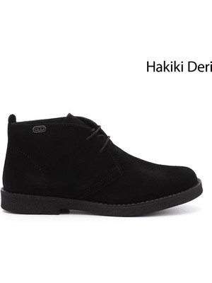 Gönderi® Kadın Siyah Süet Oxford Kalıp Kauçuk Taban Hakiki Deri Bot