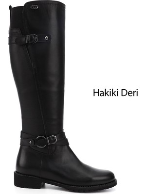 Gönderi(r) Kadın Siyah Fermuarlı Kauçuk Taban Hakiki Deri Çizme