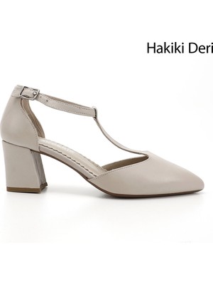 Gönderi(r) Kadın Bej Antik Bilekten Bağlı Orta Topuklu Hakiki Deri Ayakkabı
