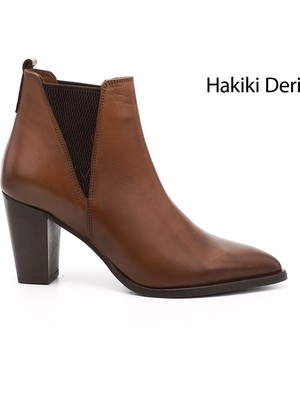GÖNDERİ Kadın Taba Antik  Topuklu Hakiki Deri Chelsea Bot