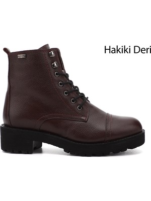 Gönderi(r) Kadın Bordo Floter Fermuarlı Kauçuk Taban Hakiki Deri Postal Bot