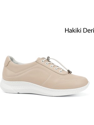 Gönderi(r) Kadın Bej Bağcıklı Dolgu Taban Hakiki Deri Sneaker