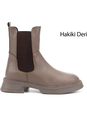 GÖNDERİ Kadın Vizon Flotter  Kalın Taban Hakiki Deri Chelsea Bot